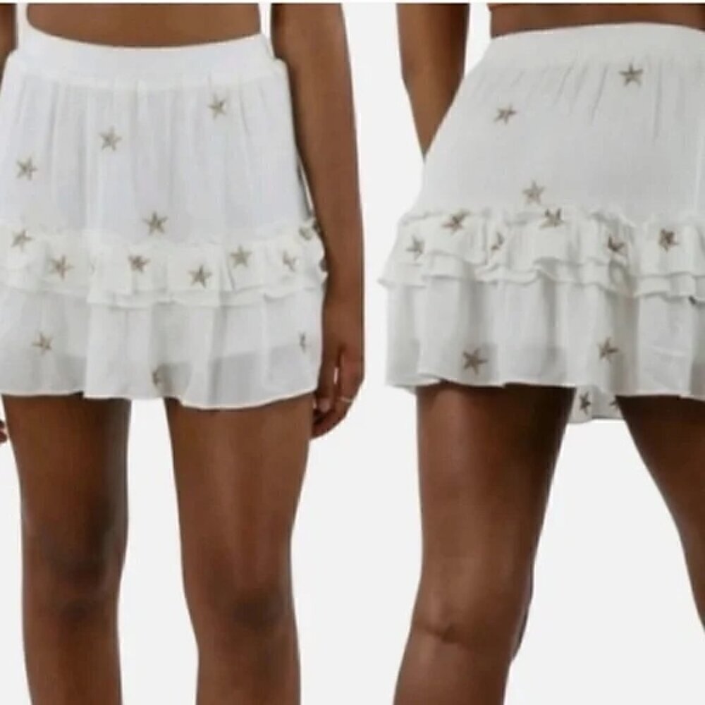 Storia White Layered Skirt With Gold Stars Small
